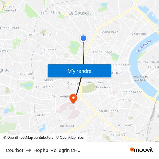 Courbet to Hôpital Pellegrin CHU map