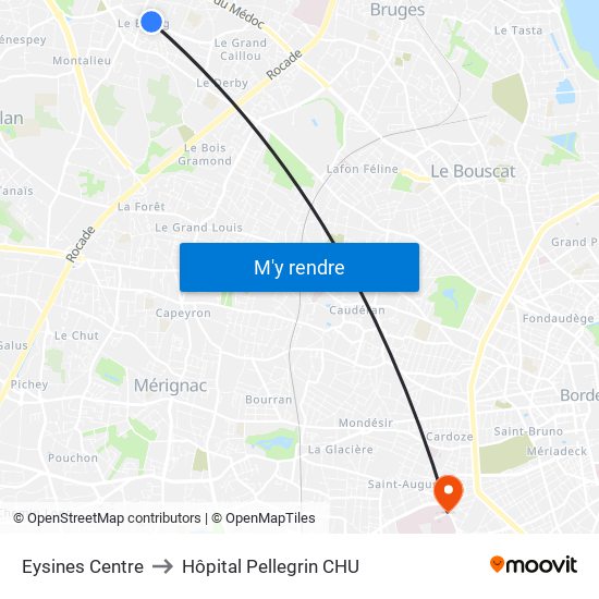 Eysines Centre to Hôpital Pellegrin CHU map