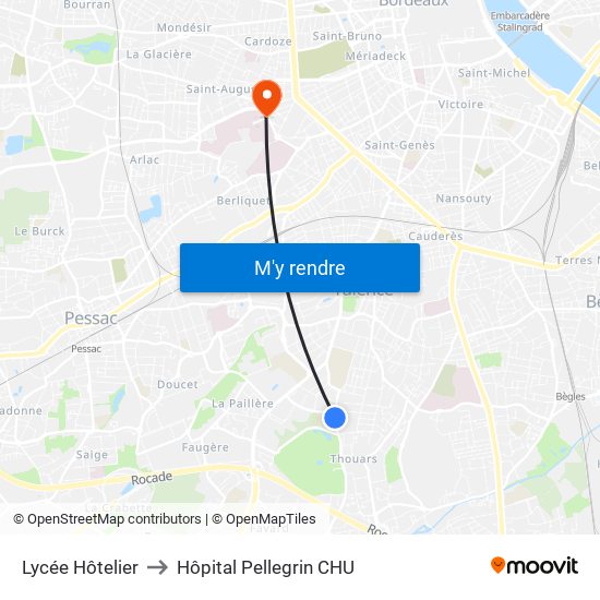 Lycée Hôtelier to Hôpital Pellegrin CHU map