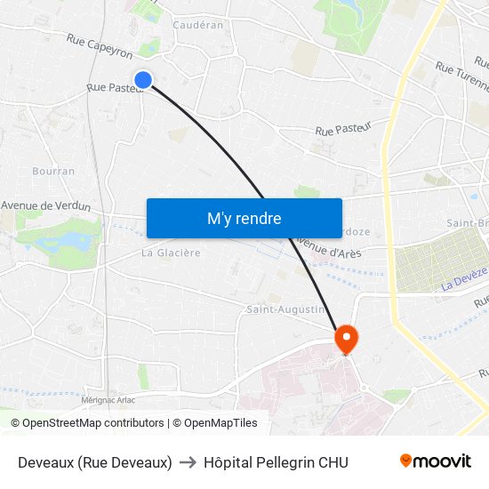 Deveaux (Rue Deveaux) to Hôpital Pellegrin CHU map