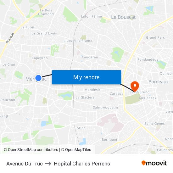 Avenue Du Truc to Hôpital Charles Perrens map