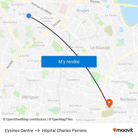 Eysines Centre to Hôpital Charles Perrens map