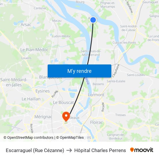 Escarraguel (Rue Cézanne) to Hôpital Charles Perrens map