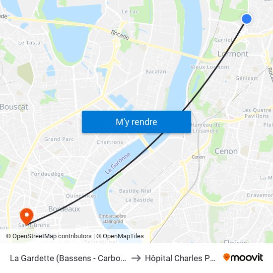 La Gardette (Bassens - Carbon Blanc) to Hôpital Charles Perrens map