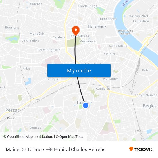 Mairie De Talence to Hôpital Charles Perrens map