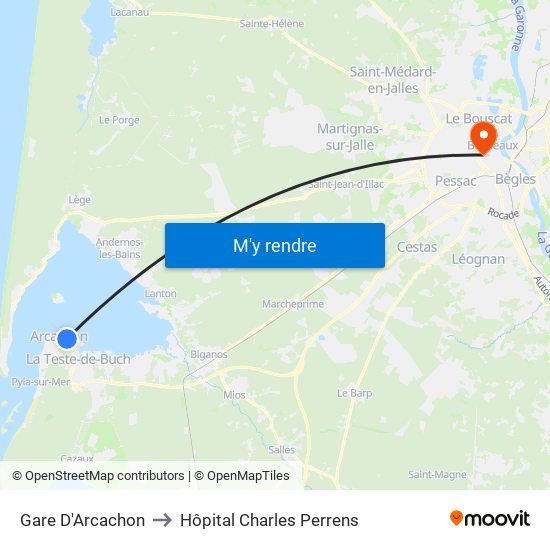 Gare D'Arcachon to Hôpital Charles Perrens map