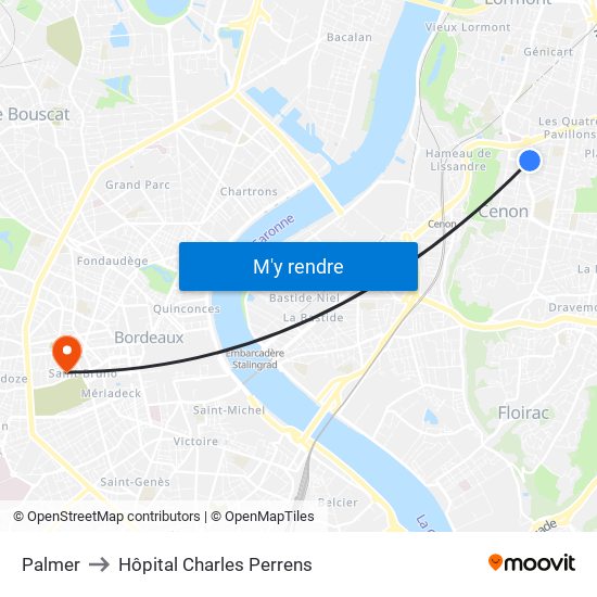 Palmer to Hôpital Charles Perrens map