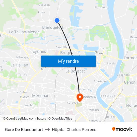 Gare De Blanquefort to Hôpital Charles Perrens map