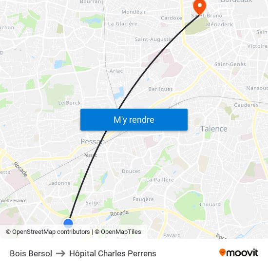 Bois Bersol to Hôpital Charles Perrens map