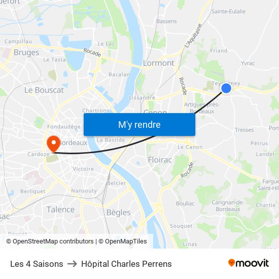 Les 4 Saisons to Hôpital Charles Perrens map