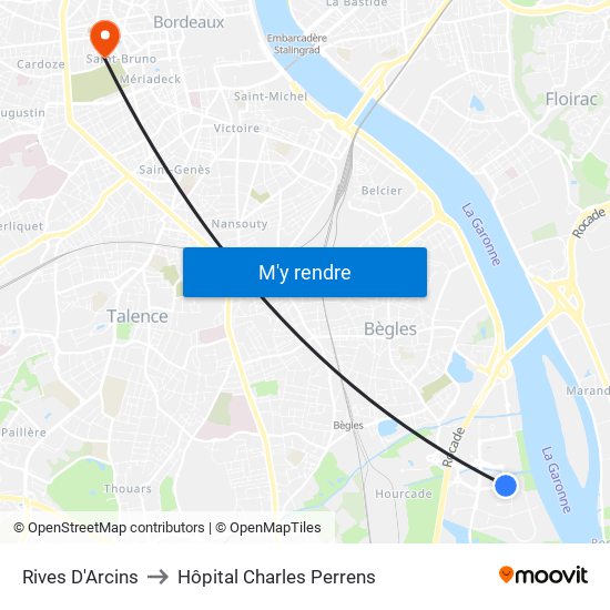 Rives D'Arcins to Hôpital Charles Perrens map