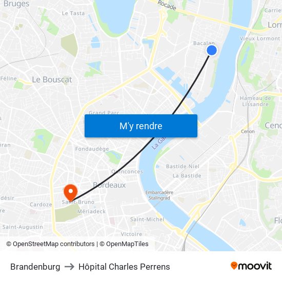 Brandenburg to Hôpital Charles Perrens map