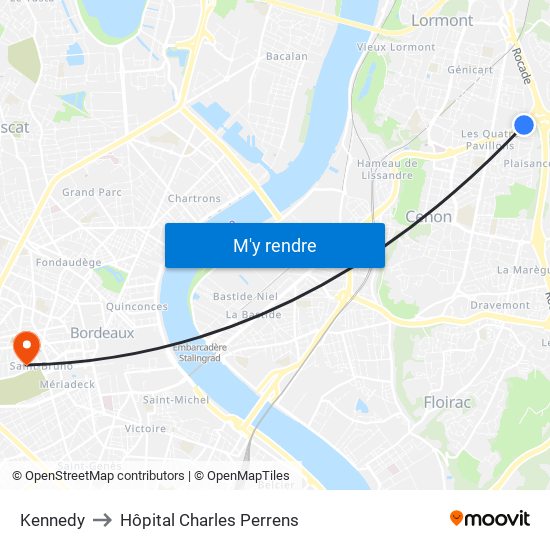 Kennedy to Hôpital Charles Perrens map