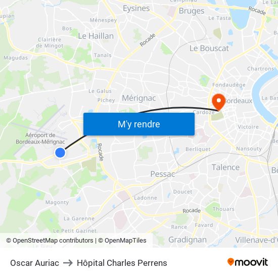 Oscar Auriac to Hôpital Charles Perrens map