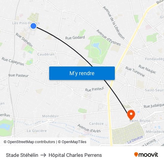 Stade Stéhélin to Hôpital Charles Perrens map