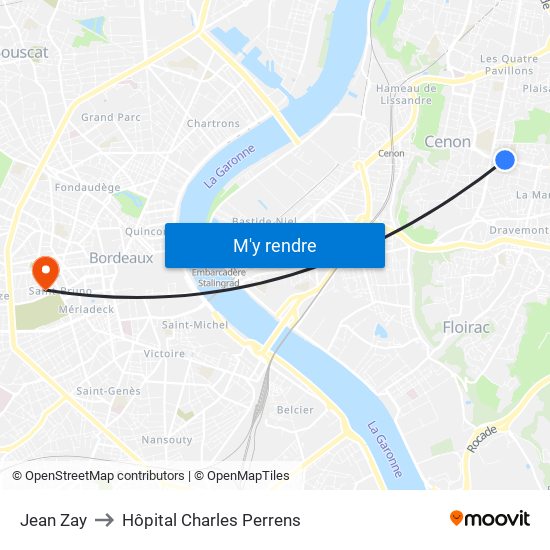 Jean Zay to Hôpital Charles Perrens map
