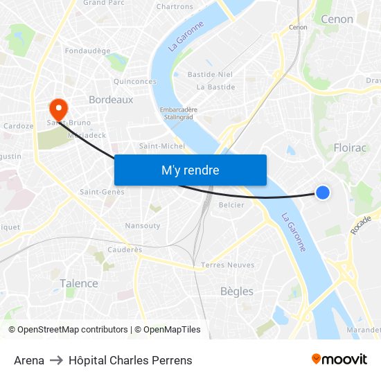 Arena to Hôpital Charles Perrens map