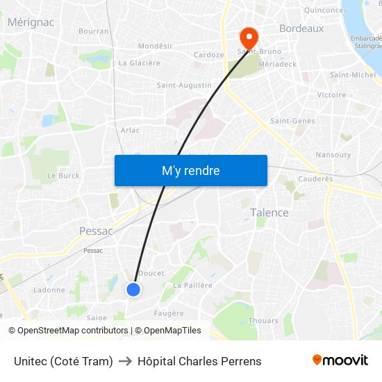 Unitec (Coté Tram) to Hôpital Charles Perrens map