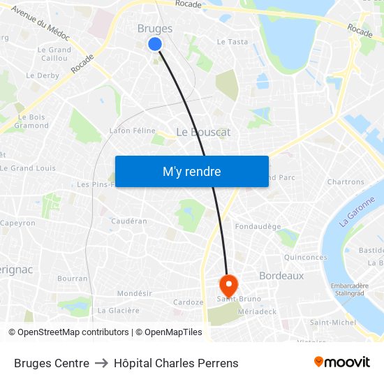 Bruges Centre to Hôpital Charles Perrens map