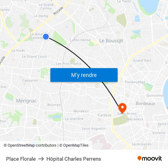 Place Florale to Hôpital Charles Perrens map