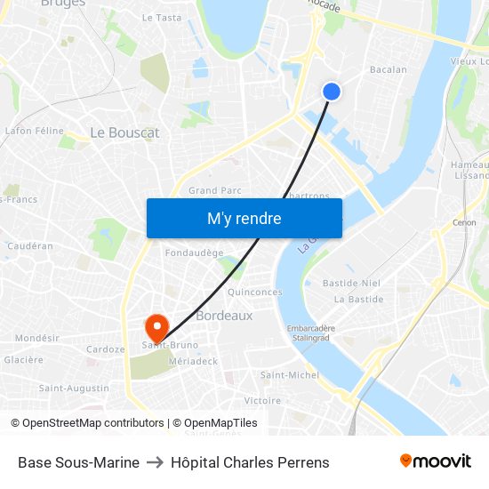 Base Sous-Marine to Hôpital Charles Perrens map