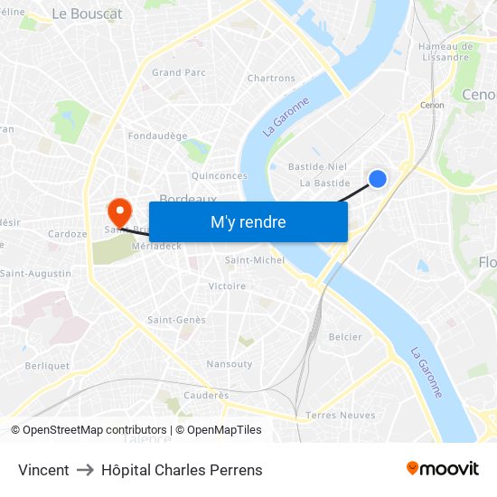 Vincent to Hôpital Charles Perrens map