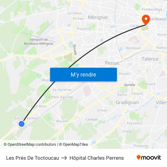 Les Prés De Toctoucau to Hôpital Charles Perrens map