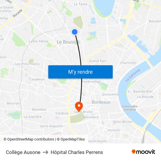 Collège Ausone to Hôpital Charles Perrens map