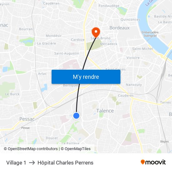 Village 1 to Hôpital Charles Perrens map