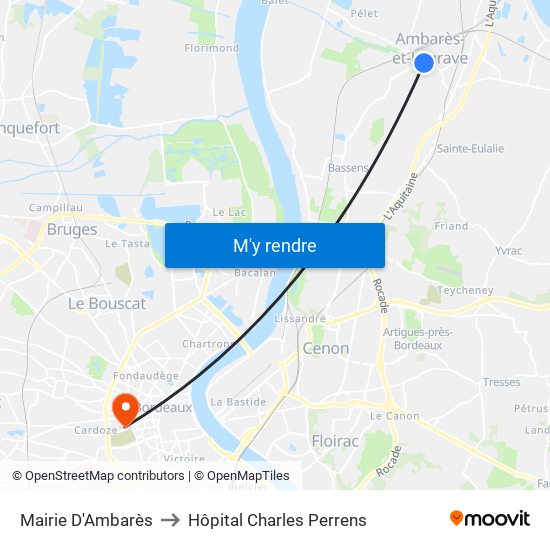 Mairie D'Ambarès to Hôpital Charles Perrens map