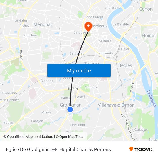 Eglise De Gradignan to Hôpital Charles Perrens map