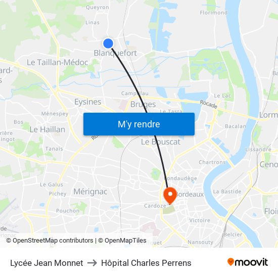 Lycée Jean Monnet to Hôpital Charles Perrens map