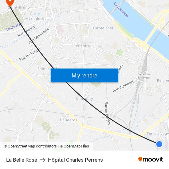 La Belle Rose to Hôpital Charles Perrens map
