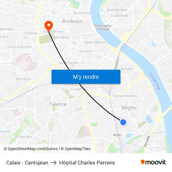 Calais - Centujean to Hôpital Charles Perrens map