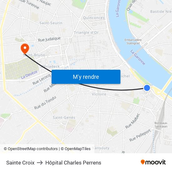 Sainte Croix to Hôpital Charles Perrens map