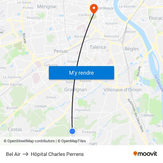 Bel Air to Hôpital Charles Perrens map