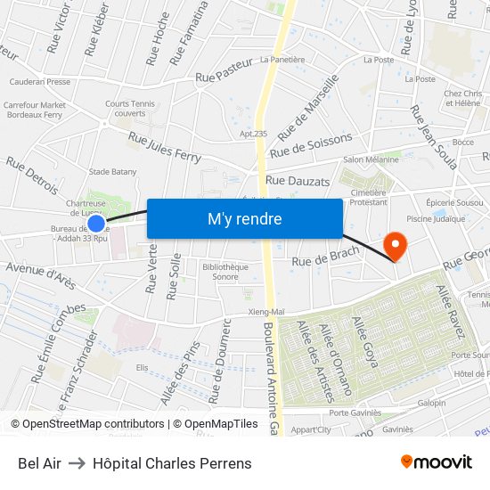 Bel Air to Hôpital Charles Perrens map