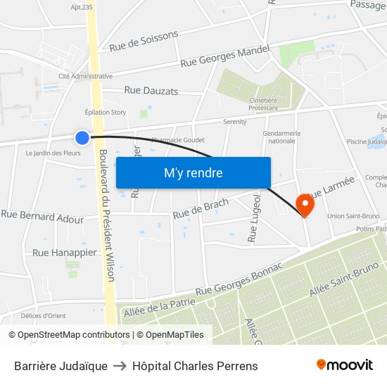 Barrière Judaïque to Hôpital Charles Perrens map