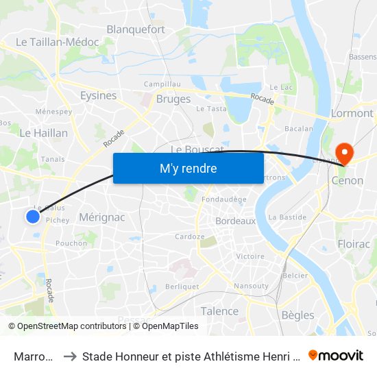 Marronniers to Stade Honneur et piste Athlétisme Henri Danflous de Palmer map