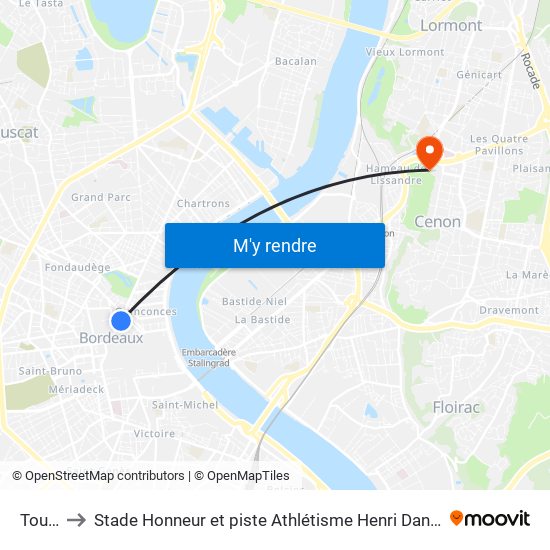 Tourny to Stade Honneur et piste Athlétisme Henri Danflous de Palmer map