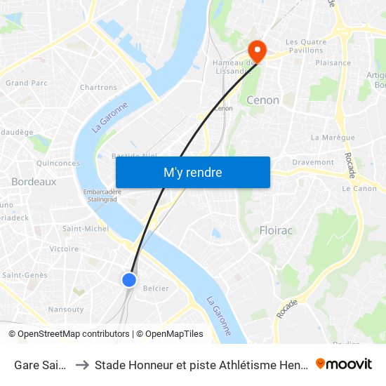 Gare Saint-Jean to Stade Honneur et piste Athlétisme Henri Danflous de Palmer map
