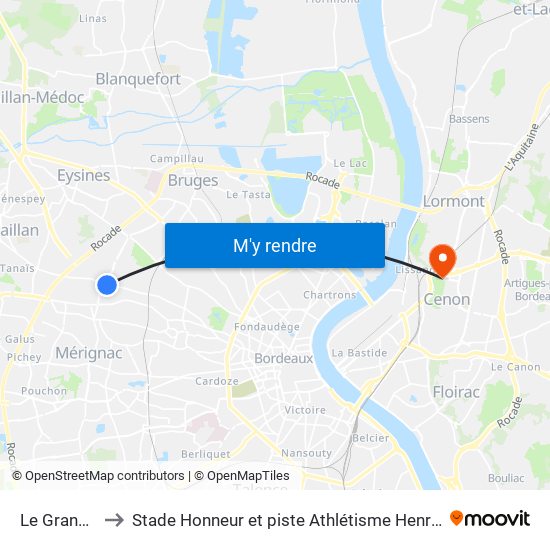 Le Grand Louis to Stade Honneur et piste Athlétisme Henri Danflous de Palmer map