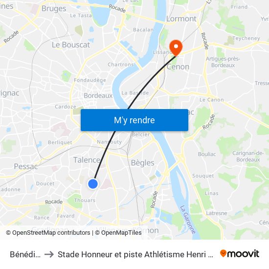 Bénédigues to Stade Honneur et piste Athlétisme Henri Danflous de Palmer map