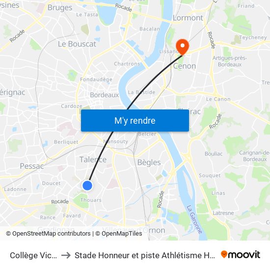 Collège Victor Louis to Stade Honneur et piste Athlétisme Henri Danflous de Palmer map