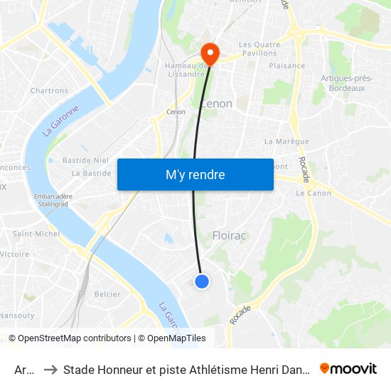Arena to Stade Honneur et piste Athlétisme Henri Danflous de Palmer map