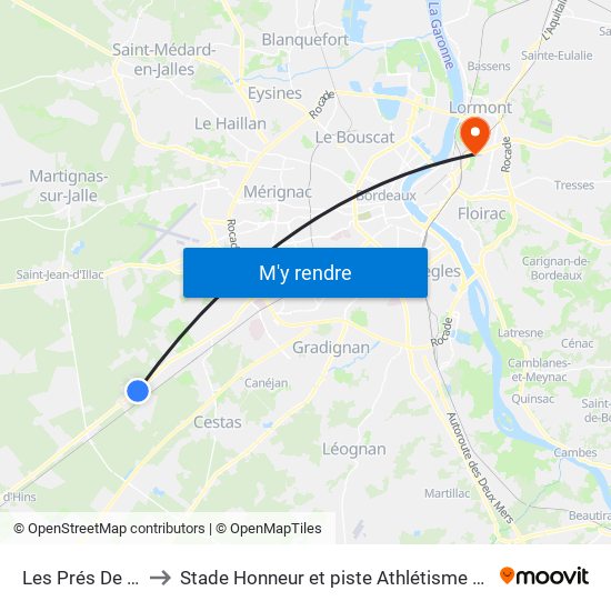 Les Prés De Toctoucau to Stade Honneur et piste Athlétisme Henri Danflous de Palmer map