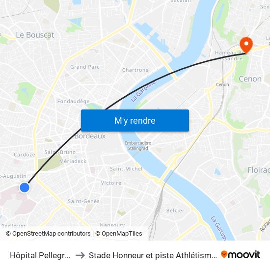 Hôpital Pellegrin (Entrée Est) to Stade Honneur et piste Athlétisme Henri Danflous de Palmer map