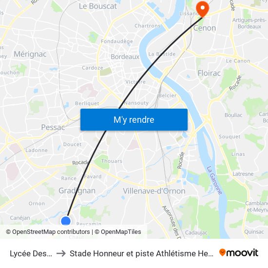 Lycée Des Graves to Stade Honneur et piste Athlétisme Henri Danflous de Palmer map