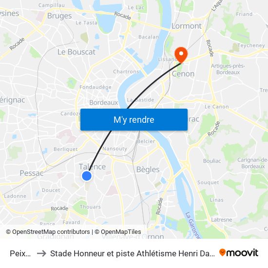 Peixotto to Stade Honneur et piste Athlétisme Henri Danflous de Palmer map