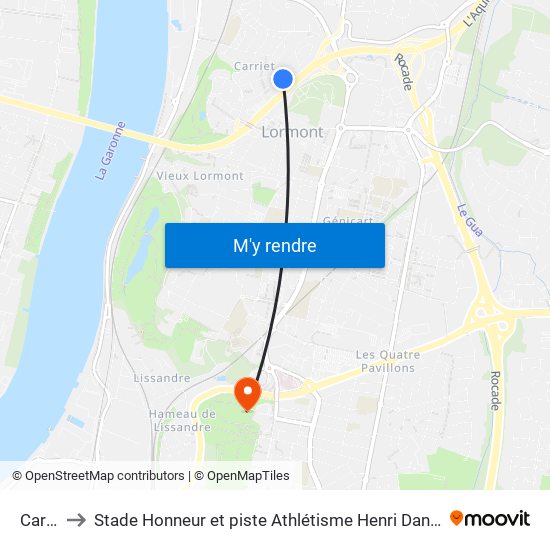 Carriet to Stade Honneur et piste Athlétisme Henri Danflous de Palmer map